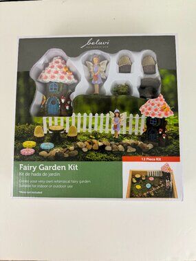 Belavi Fairy Garden Kit 12 pcs Miniature Flower House Picket Fence Table Chairs